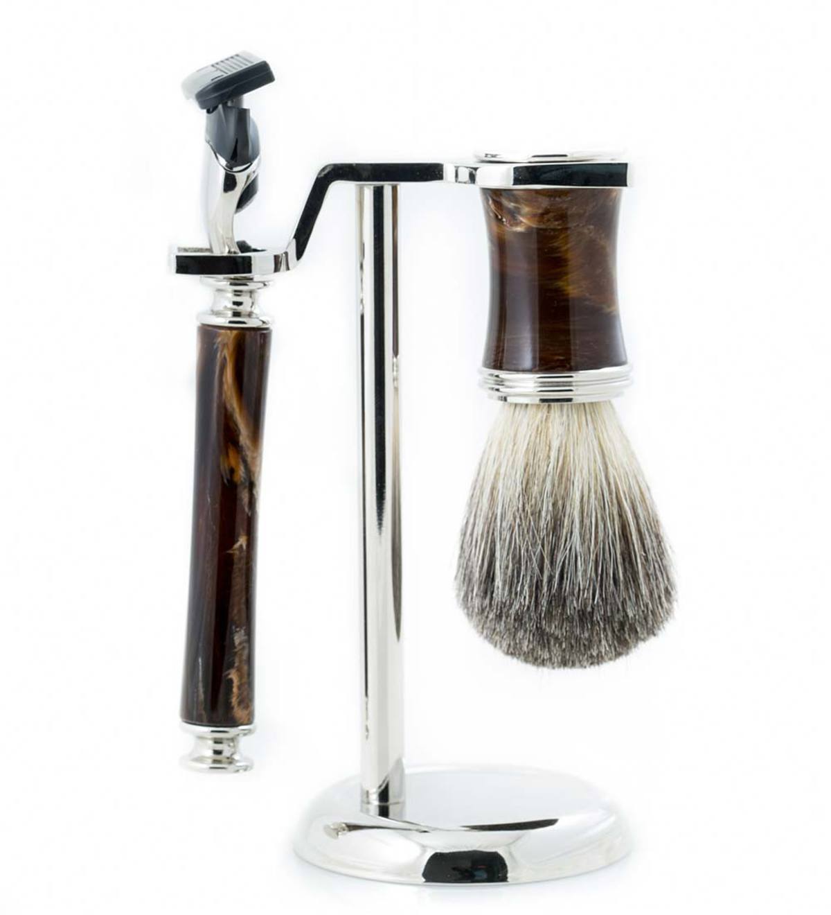 3-Piece Shaving Kit with Marbled Enamel