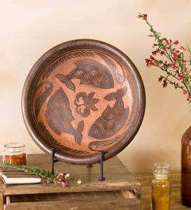 Decorative Wooden Plate with Fish Motif
