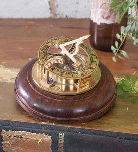 Brass Sundial Compass with Wood Base