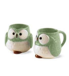 Ceramic Owl Mugs, Set of 2
