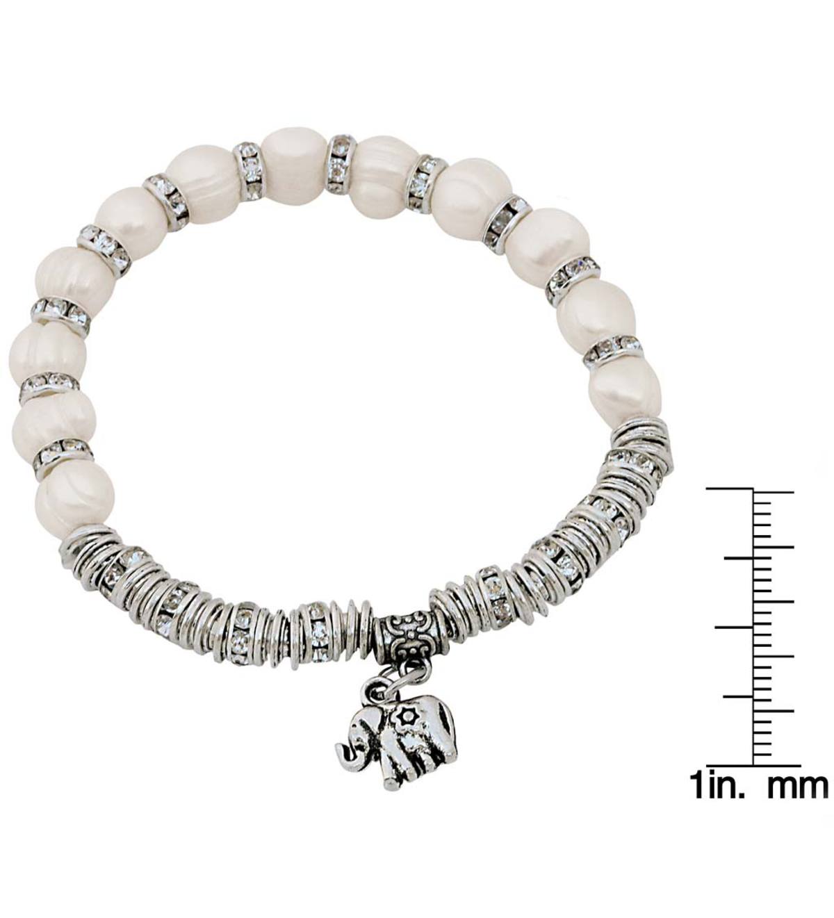 Pearl Bead Stretch Bracelet with Elephant Charm