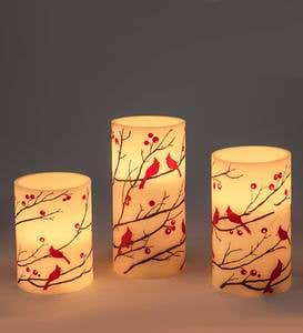 Flameless Wax Cardinal Candles, Set of 3
