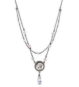 Mercury Dime and Crystal Double Strand Necklace