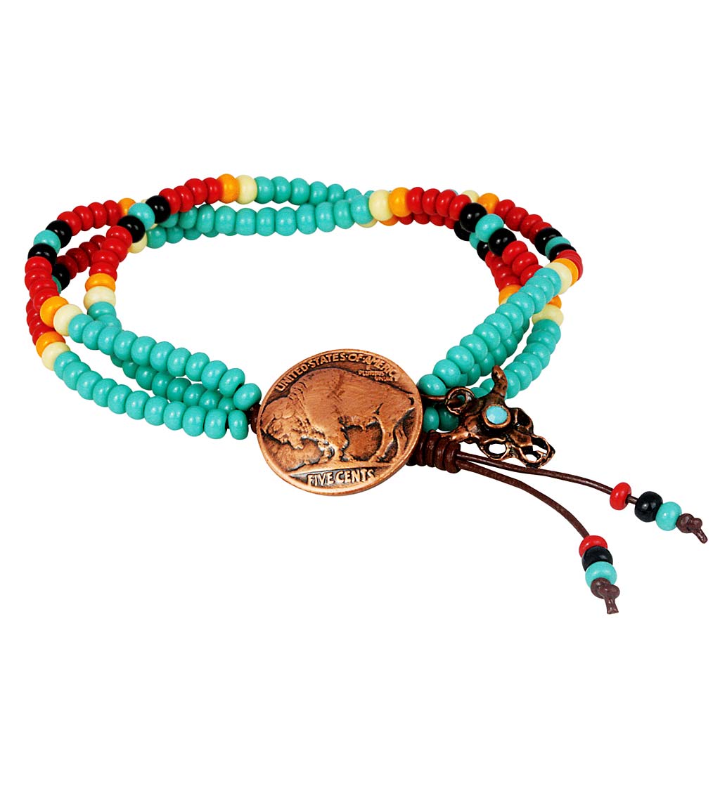 Beaded Leather Bracelet with Authentic Buffalo Nickel