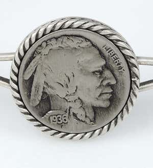 Silvertone Cuff Bracelet with Authentic Buffalo Nickel Coin