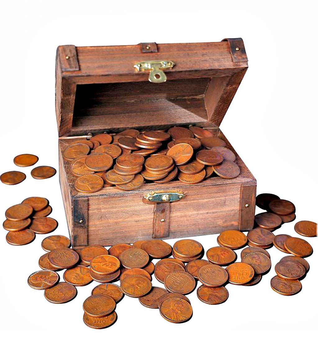 Treasure Chest with Genuine Lincoln Wheat Ear Pennies