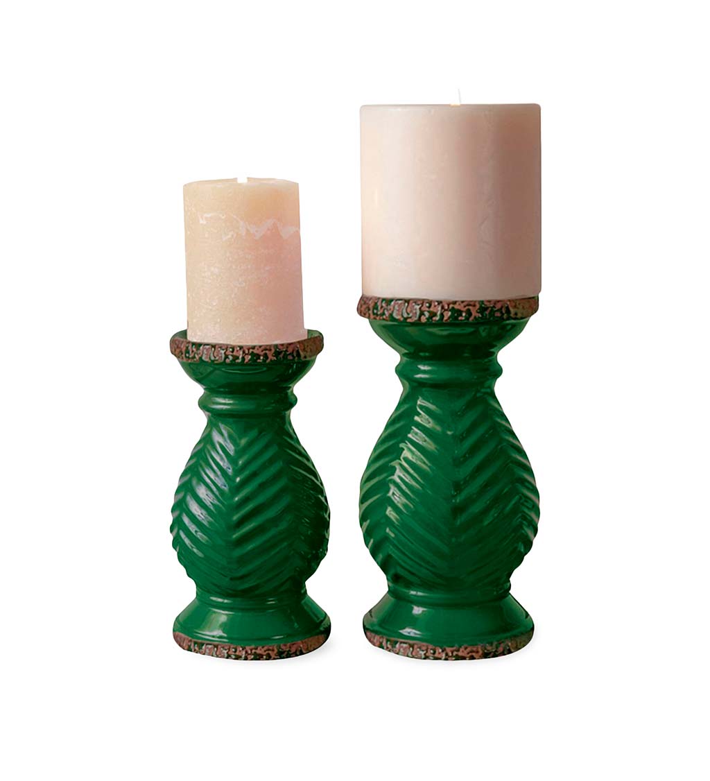 Forest Green Pillar Candle Holders, Sets of 2