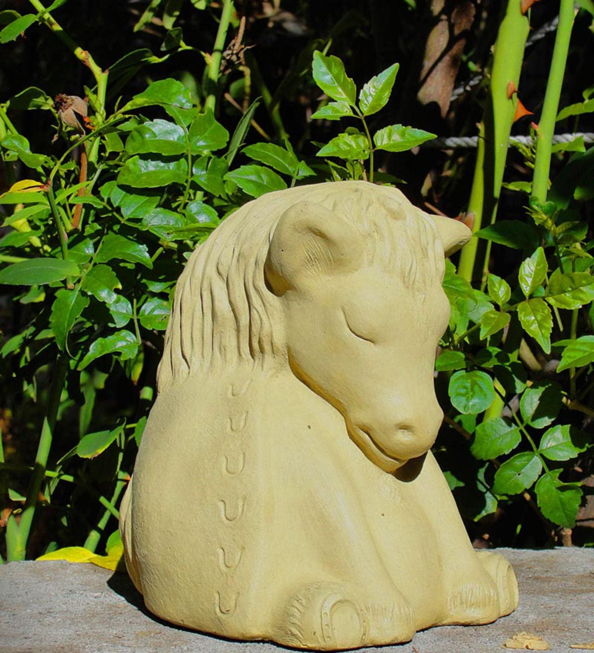 Solid Cast Stone Meditating Horse