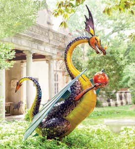 Giant Dragon Solar-Powered Garden Sculpture Stands 7 Feet Tall