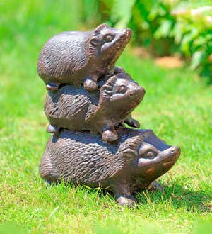 Cast Iron Stacked Hedgehogs Garden Sculpture