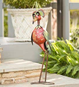 Red Bobble Head Bird Metal Garden Sculpture