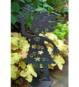 Handcrafted Flower Child Metal Yard Sculpture By Garden Deva