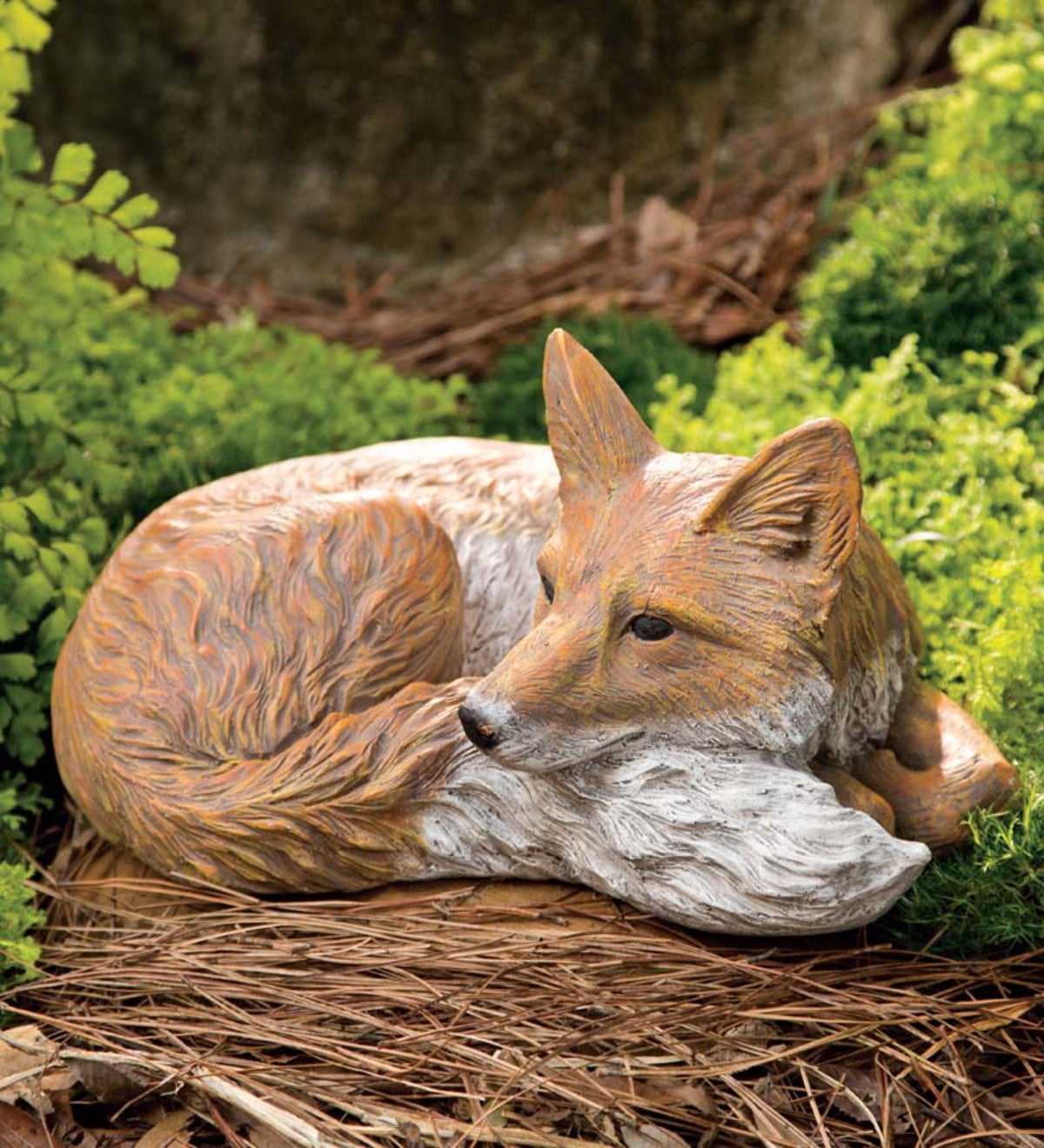 Laying Down Fox Garden Statue - Free 2 Day Delivery