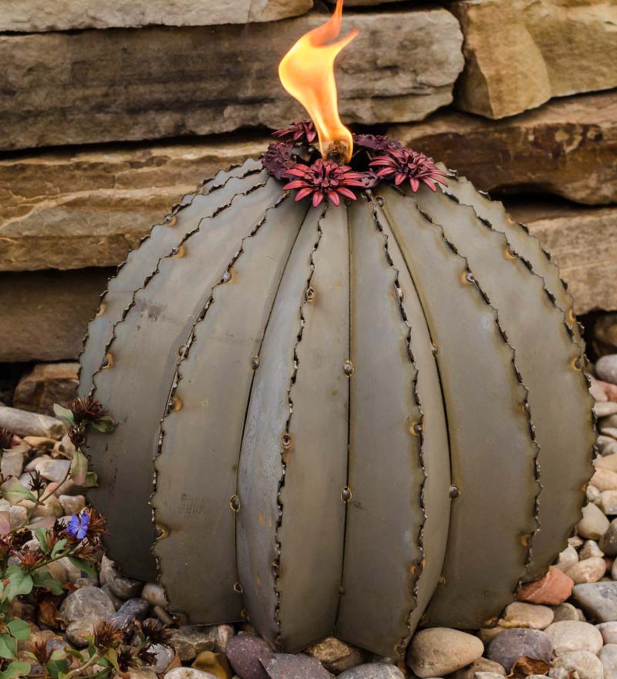 Large Golden Barrel Cactus Outdoor Torch