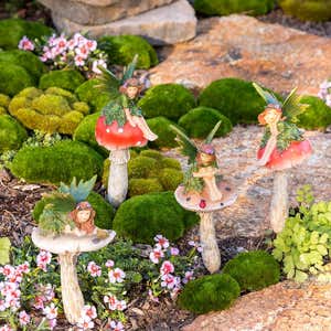 Fairies On Mushrooms Garden Stakes, Set of 4