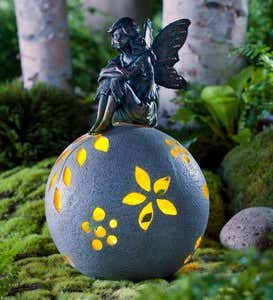 Resin Fairy on Glowing Globe Garden Statue - Thinking