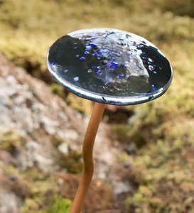 Handcrafted Glass Bobble Mushroom Garden Stake - Blue multicolored
