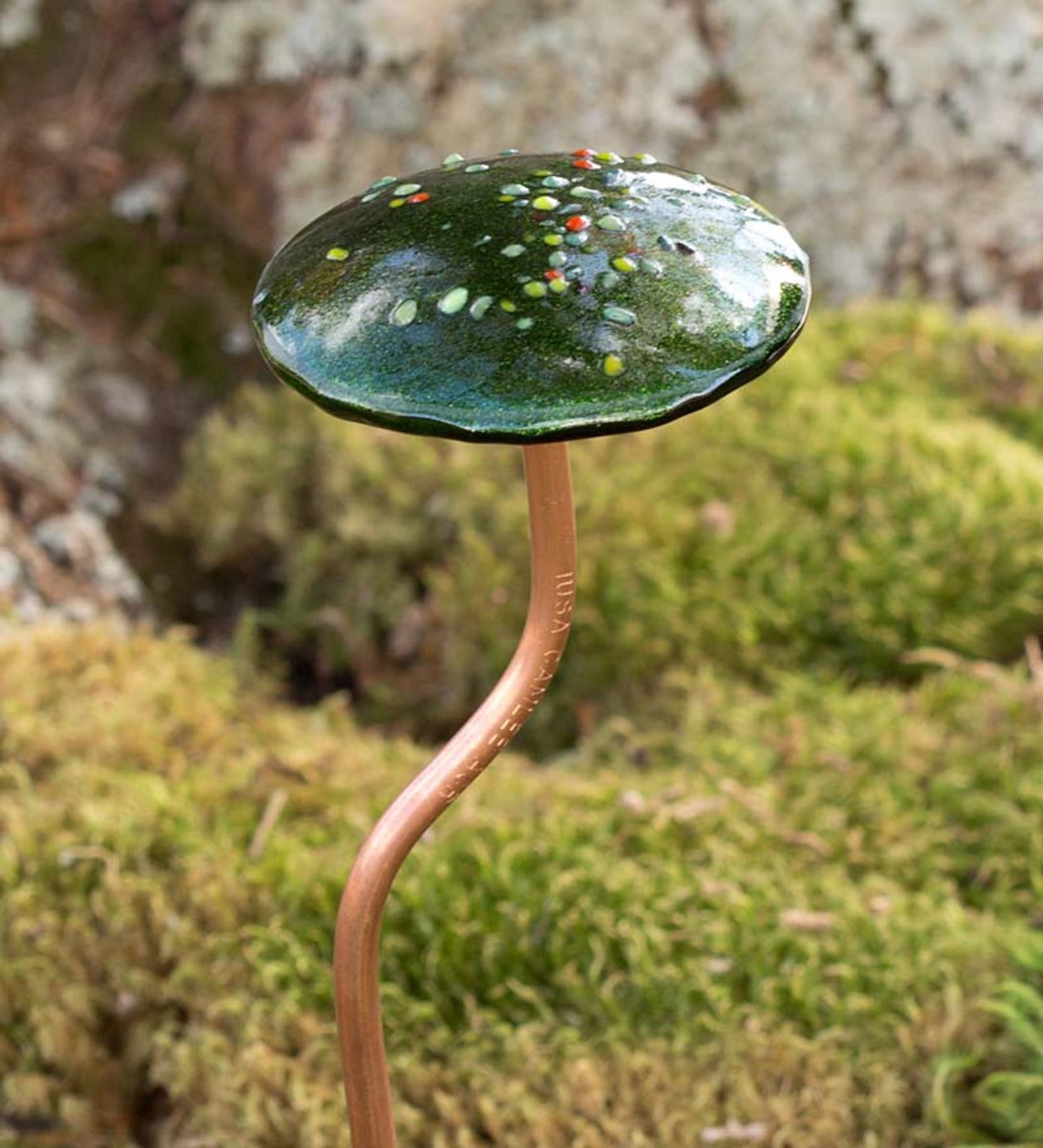 Handcrafted Glass Bobble Mushroom Garden Stake - Green multicolored