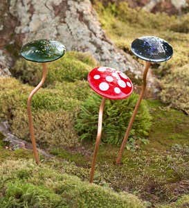 Handcrafted Glass Bobble Mushroom Garden Stake - Green multicolored