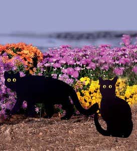 Handcrafted Metal Sitting Black Cat Garden Accent