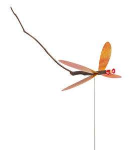 Handcrafted Twig Dragonfly Garden Stake - Red