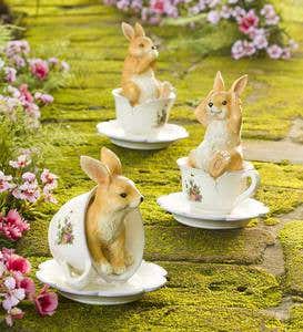 Resin Bunnies in Teacups, Set of 3