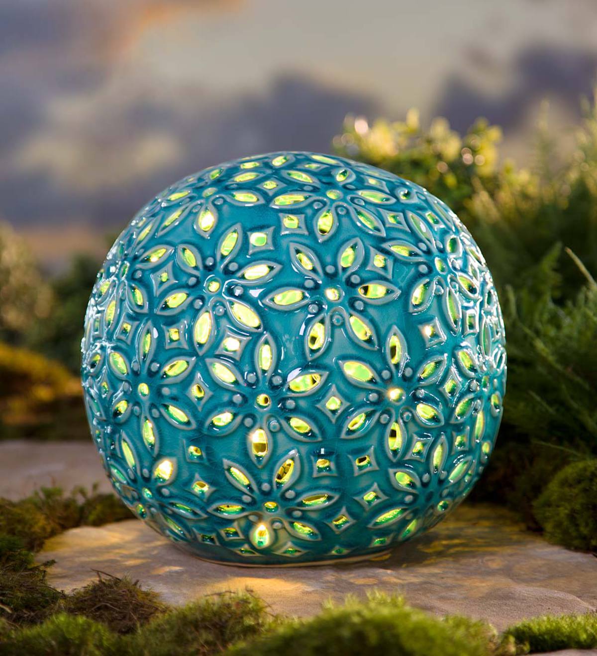 Lighted Ceramic Flower Globe