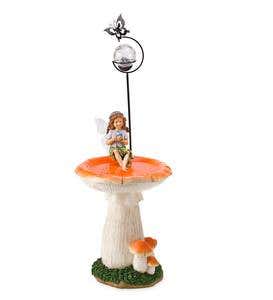 Fairy on Mushroom Birdbath with Solar Ball
