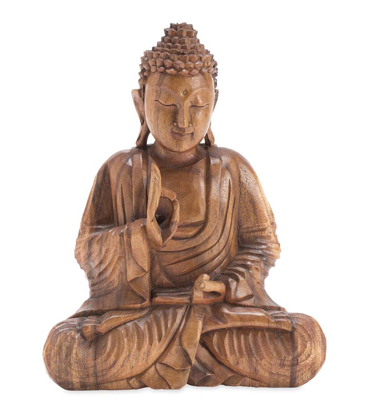 Hand-Carved Seated Wooden Buddha