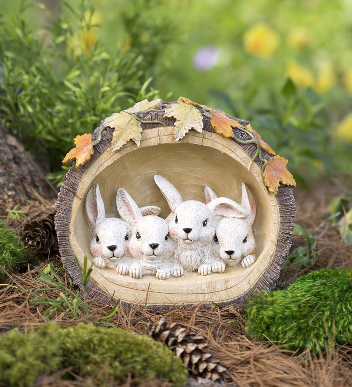 Bunnies in a Log Figurine