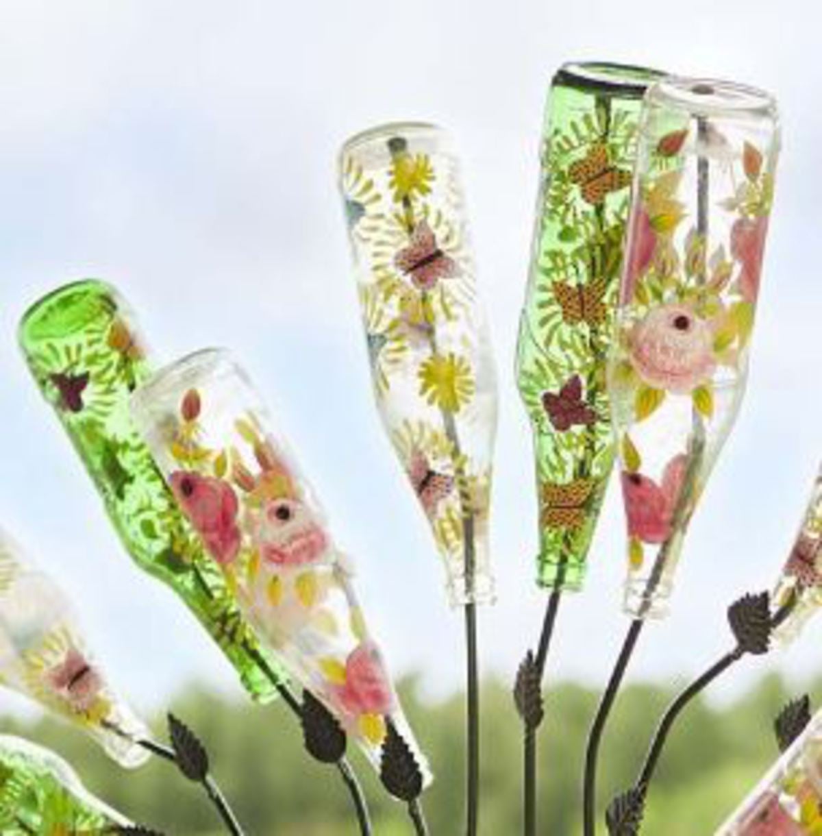 Hand-Painted Glass Bottles, Set of 12