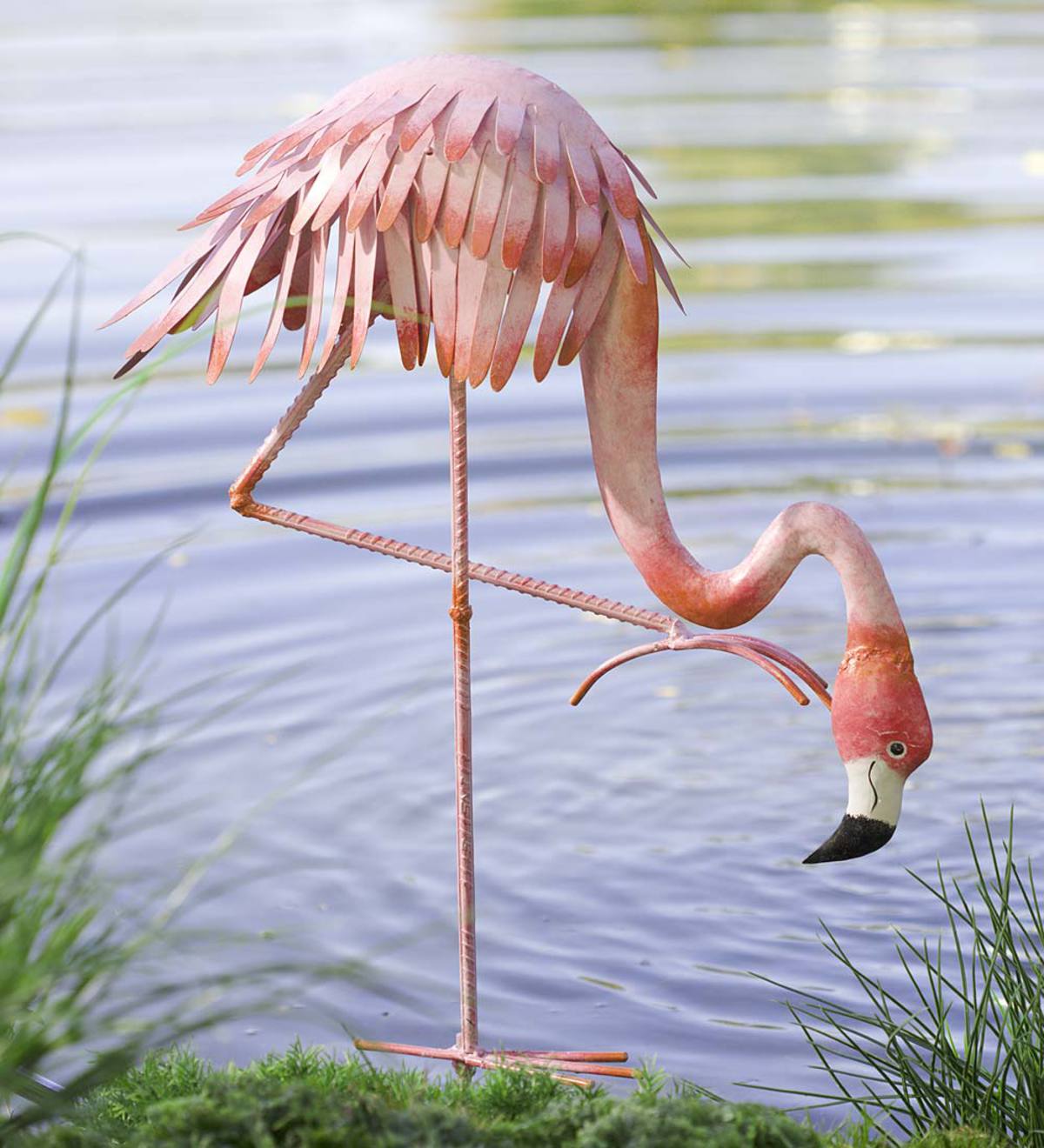 Metal Bowing Flamingo Garden Stake