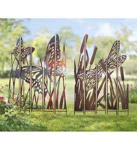 Five-Panel Weathered Metal Decorative Laser Cut Garden Stake - Butterfly