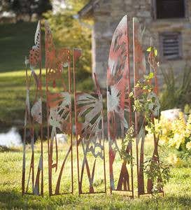 Five-Panel Weathered Metal Decorative Laser Cut Garden Stake - Butterfly