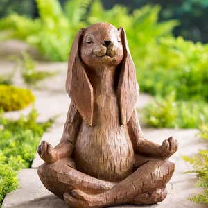 Yoga-Pose Rabbit Resin Garden Statue With Look of Carved Wood