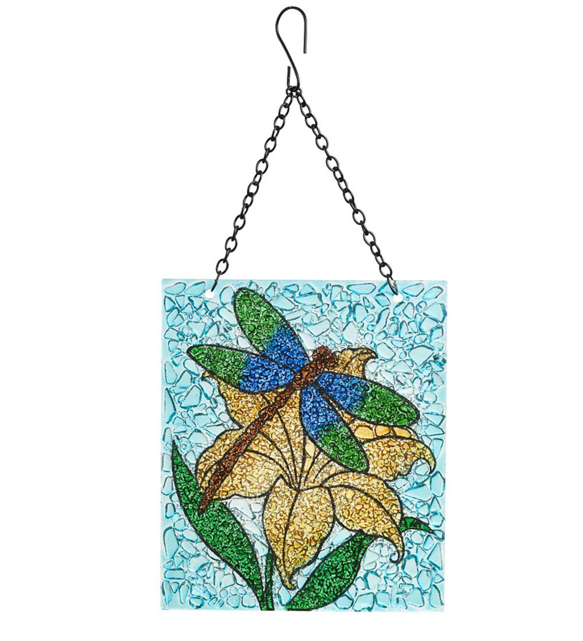 Hanging Glass Art Panel - Dragonfly
