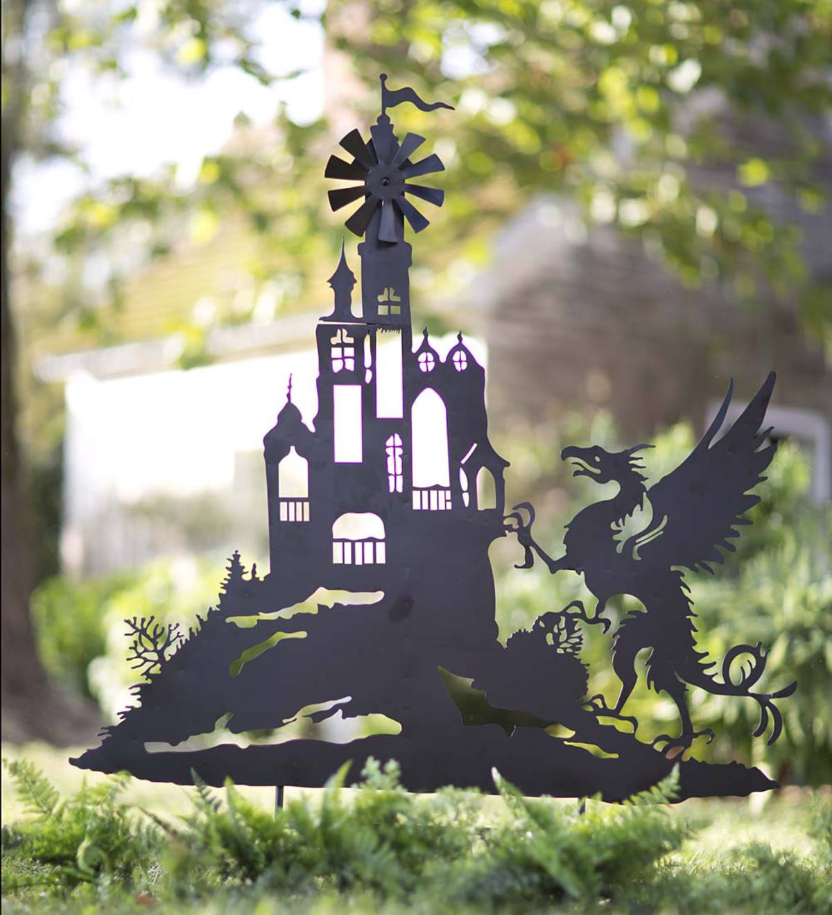 Castle and Dragon Silhouette Stake