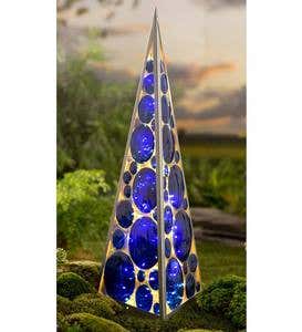 Solar Lighted Metal and Glass Pyramid