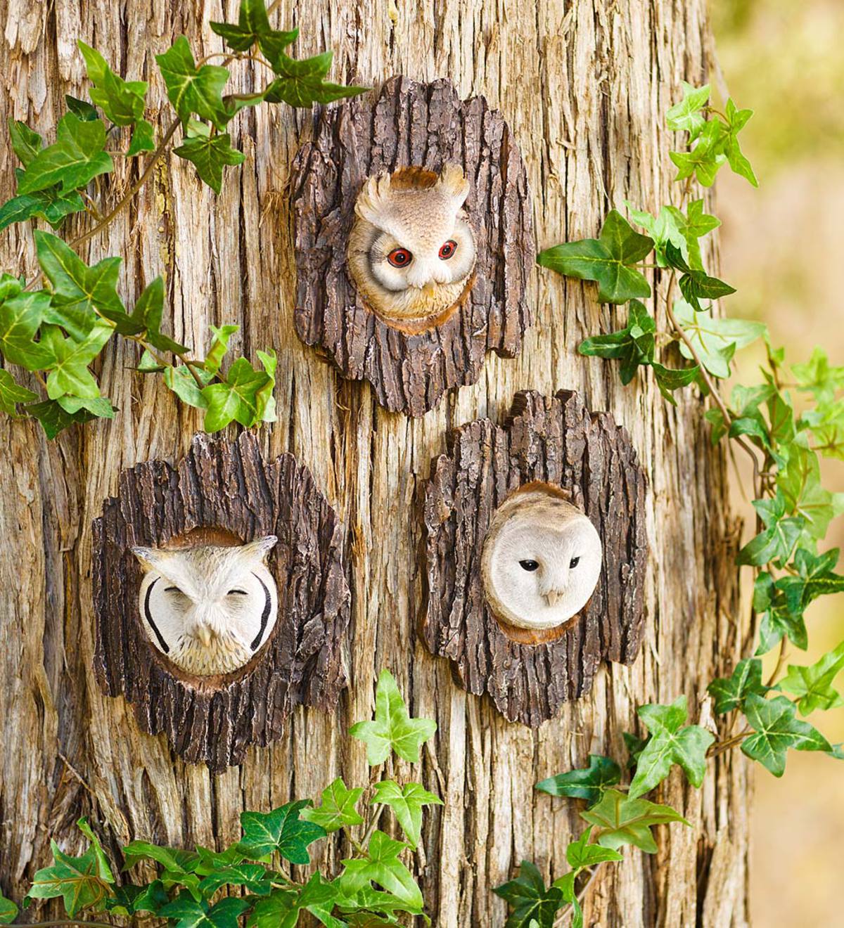 Realistic Owl Sculptures, Set of 3