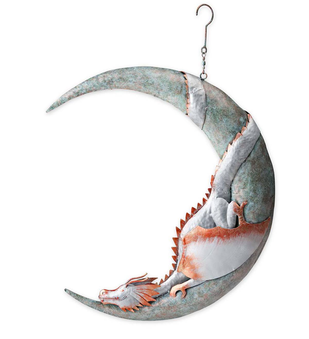 Dragon on Moon Hanging Metal Sculpture