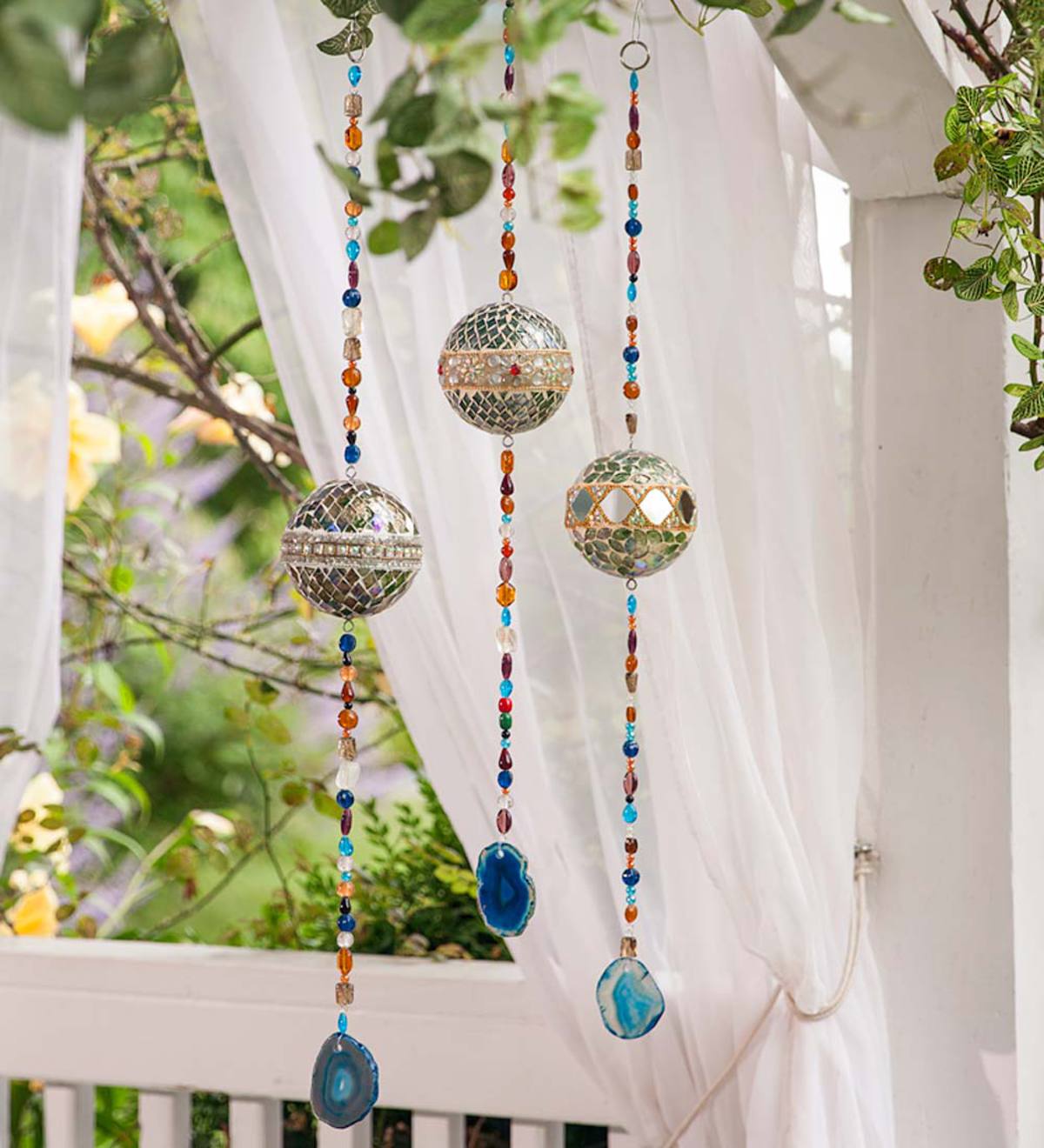 Silver Hanging Mosaic Balls, Set of 3