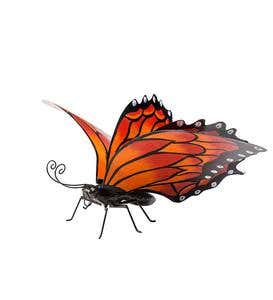 Hand-Painted Orange Metal Monarch Butterfly Outdoor Sculpture