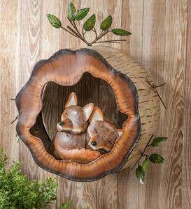 Foxes in a Log Metal Sculpture