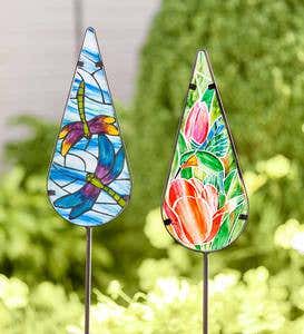 Painted Glass Garden Stake - Dragonfly