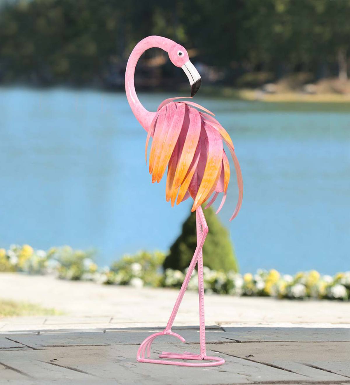 Metal Flamingo Sculpture - Backwards