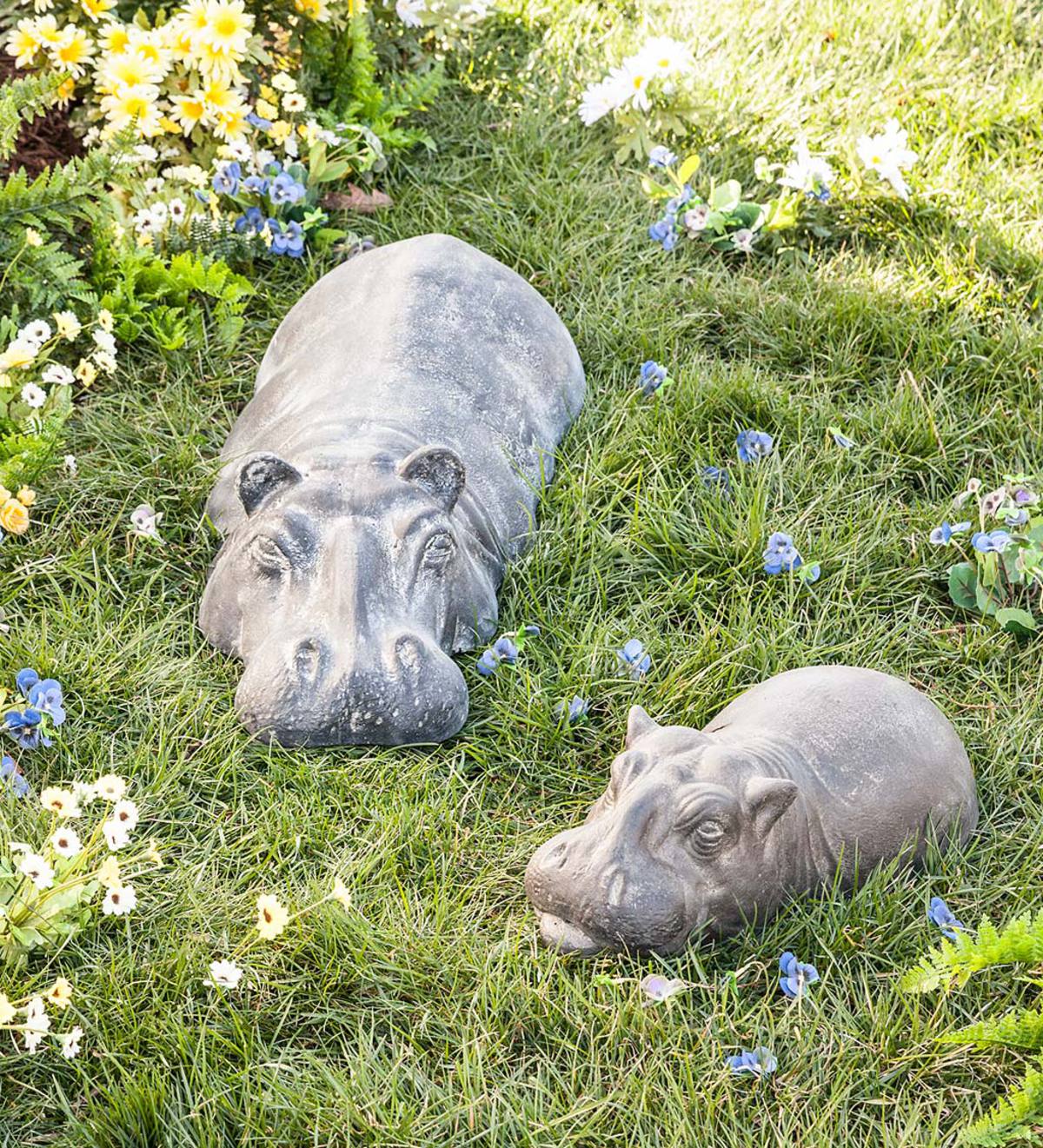 Swimming Hippo Resin Garden Sculpture