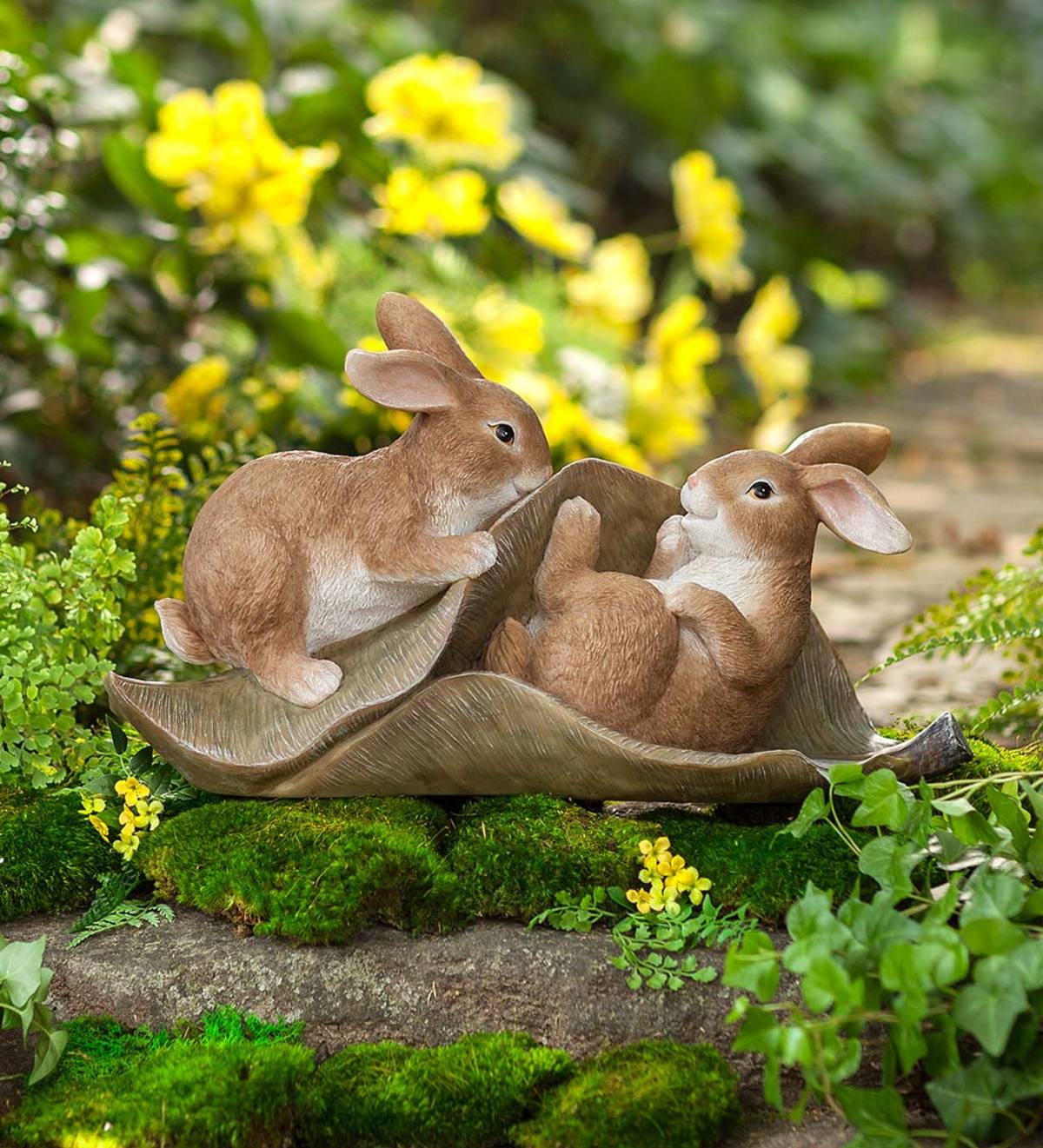 Two Bunnies on a Leaf Figurine