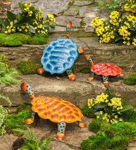 Colorful Metal Turtle Sculptures, Set of 3