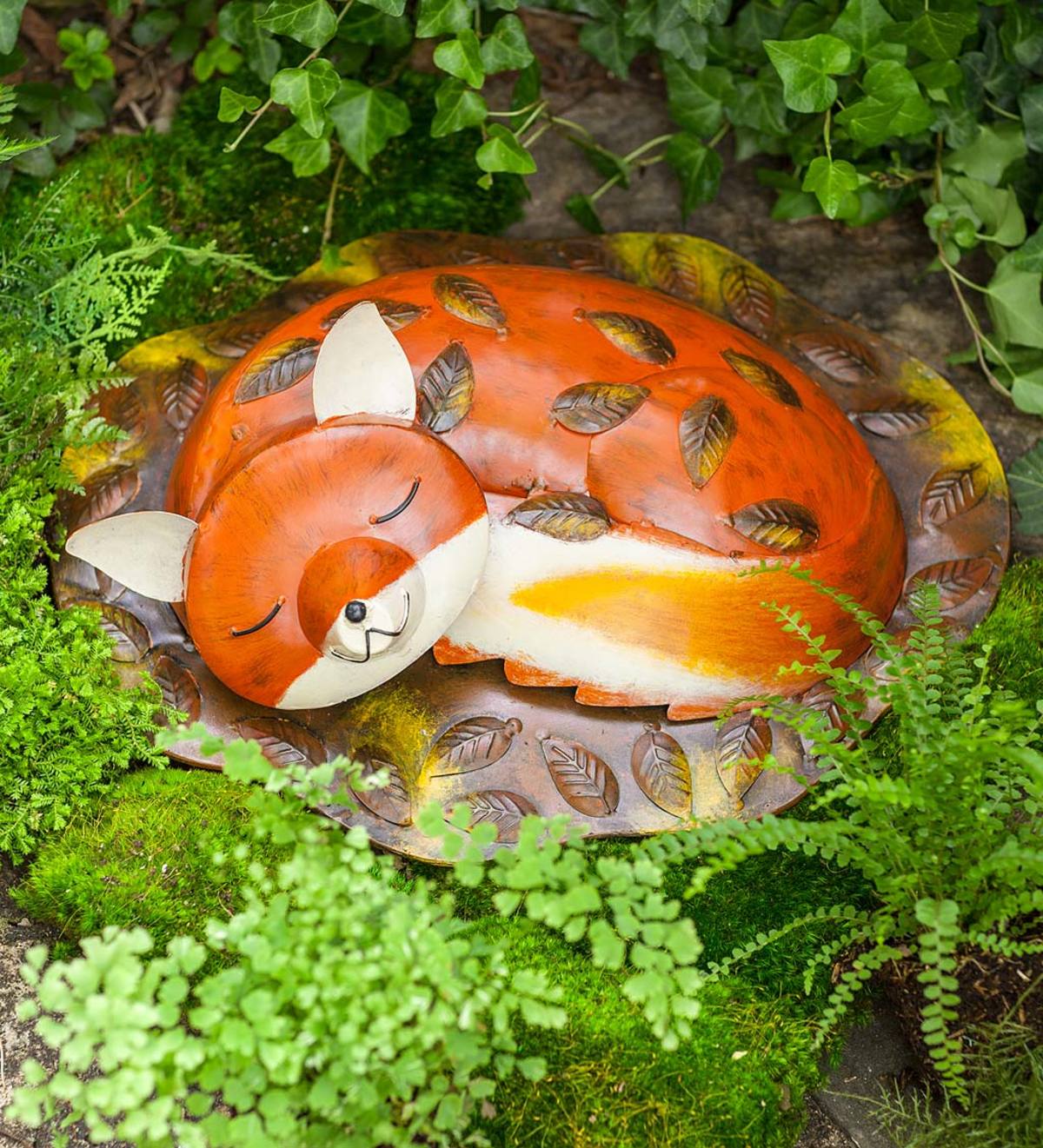 Handcrafted Metal Sleeping Fox Sculpture