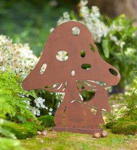 Large and Small Mushroom Metal Silhouette with Rusted Finish